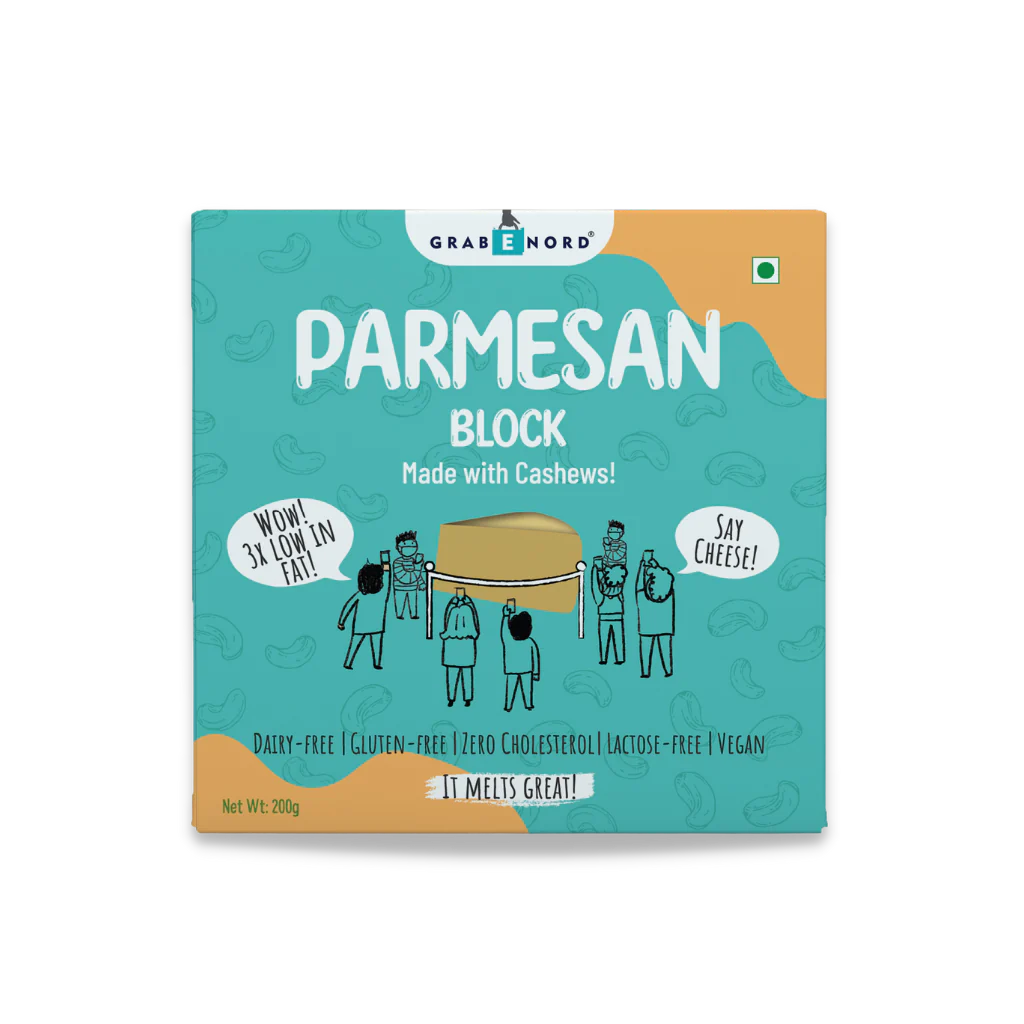 Parmesan Cheese | Block (Made With Cashew) - Vegan, Gluten Free, Cruelty Free, Cholesterol Free & Dairy Free - Grabenord - 200gm