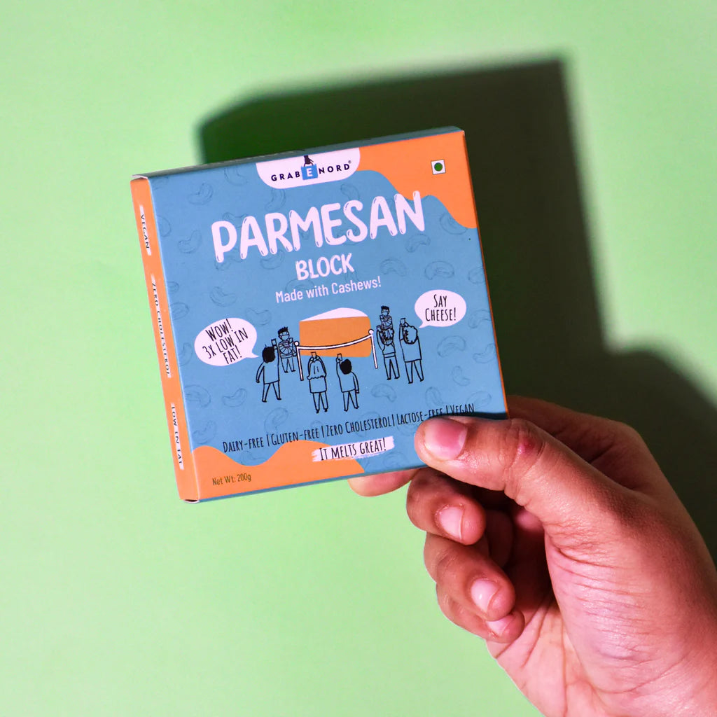 Parmesan Cheese | Block (Made With Cashew) - Vegan, Gluten Free, Cruelty Free, Cholesterol Free & Dairy Free - Grabenord - 200gm