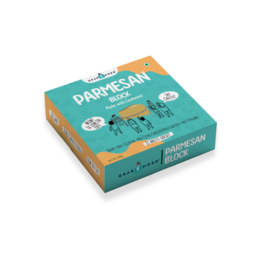 Parmesan Cheese | Block (Made With Cashew) - Vegan, Gluten Free, Cruelty Free, Cholesterol Free & Dairy Free - Grabenord - 200gm