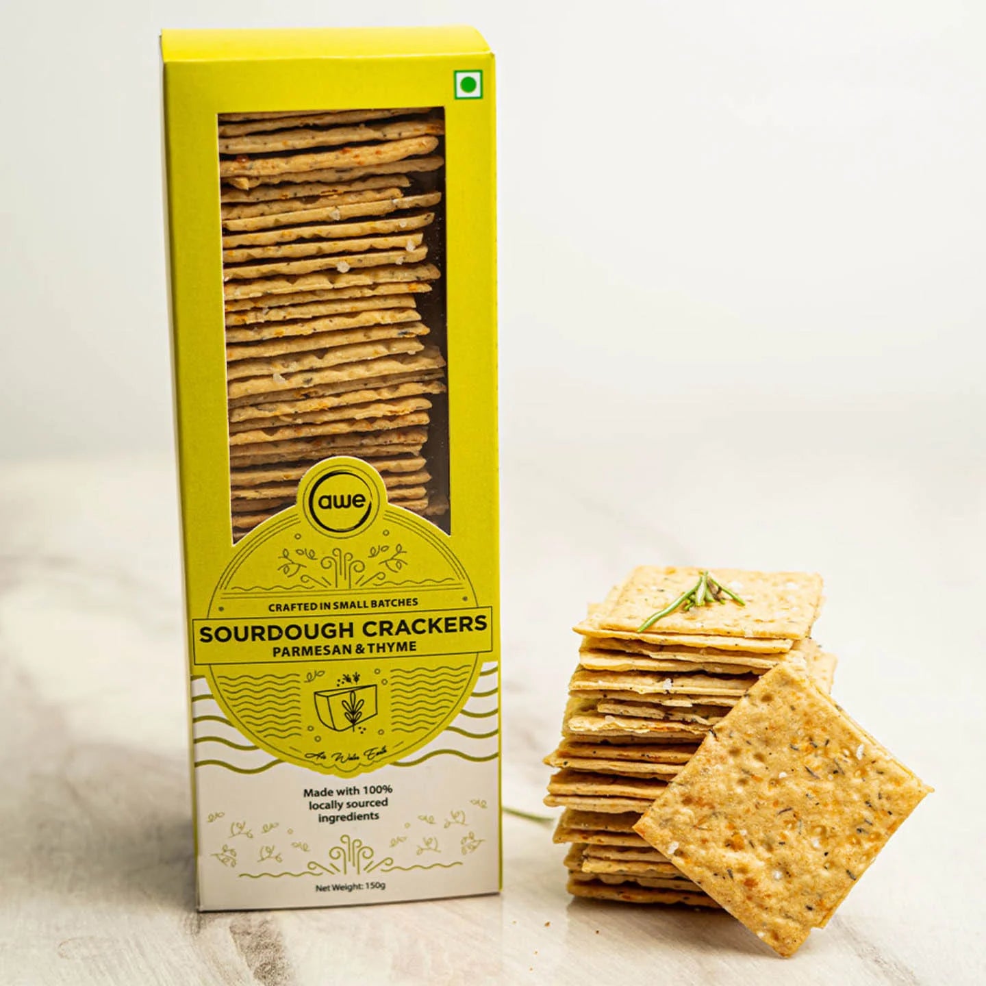 Sourdough Crackers | (Parmesan & Thyme) – Preservatives Free & No Msg – Awe – 150gm