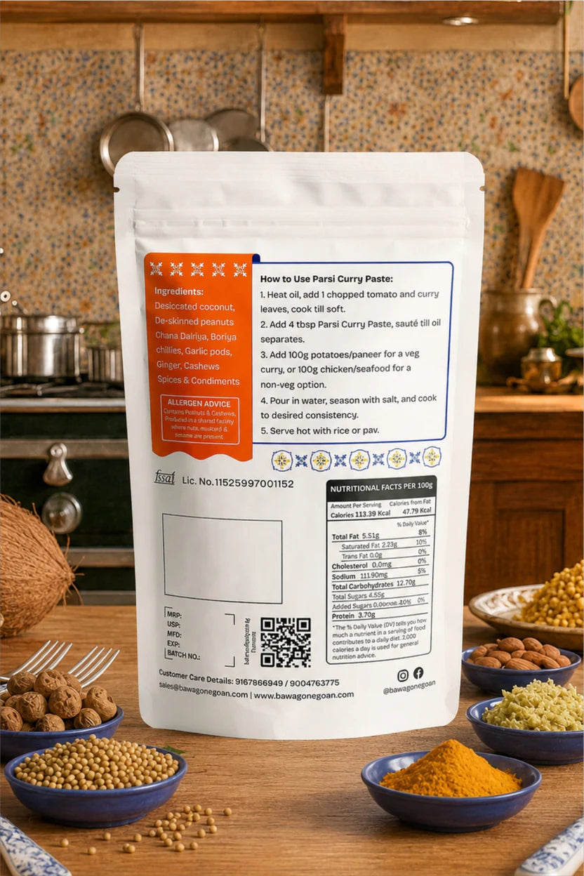 Paste | Parsi Curry Paste - Ready To Cook Paste -No preservatives, No Artificial Flavours - Bawa Gone Goan - 200gm