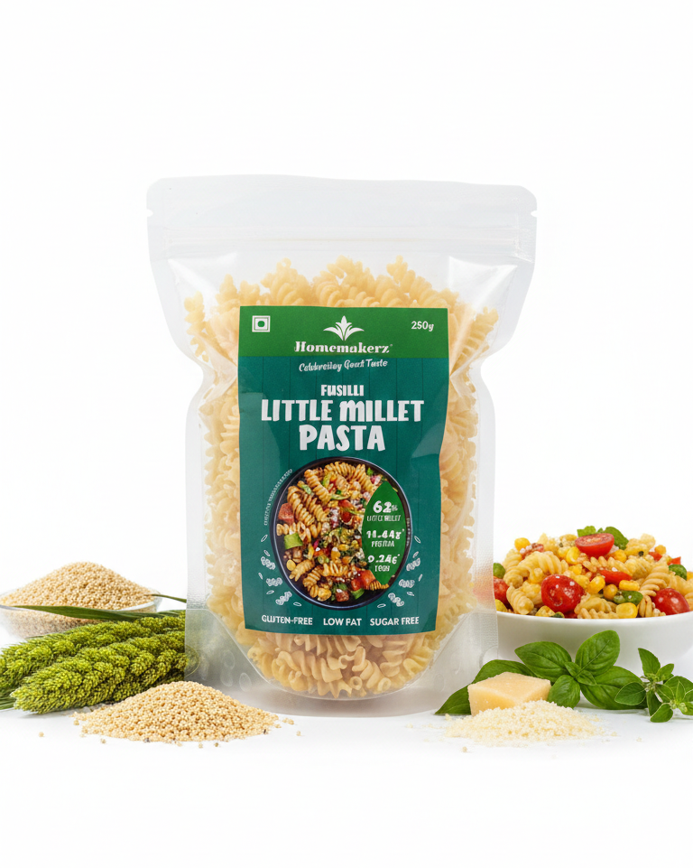 Pasta | Fusilli Little Millet Pasta – Gluten Free, Low Fat, No Added Preservative, No Sugar & No Added Colour– Homemakerz – 250gm