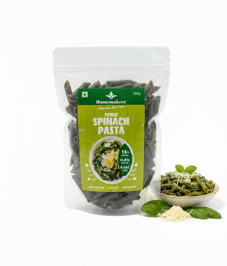 Pasta | Penne Spinach Pasta – Gluten Free, Low Fat, No Added Preservative, No Sugar & No Added Colour– Homemakerz – 250gm