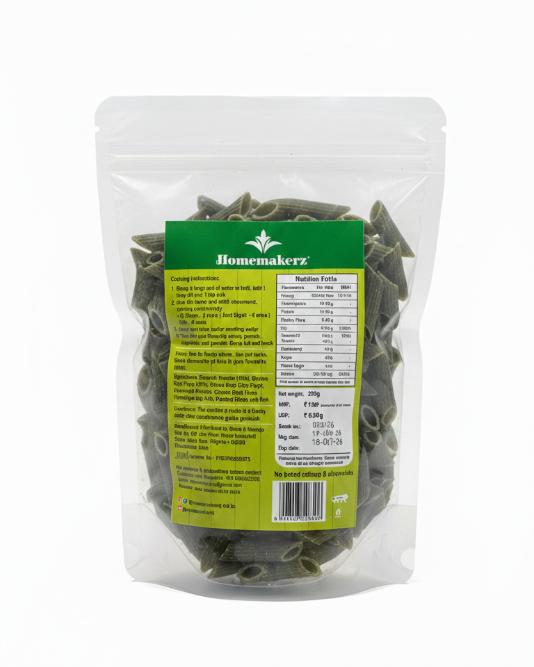 Pasta | Penne Spinach Pasta – Gluten Free, Low Fat, No Added Preservative, No Sugar & No Added Colour– Homemakerz – 250gm