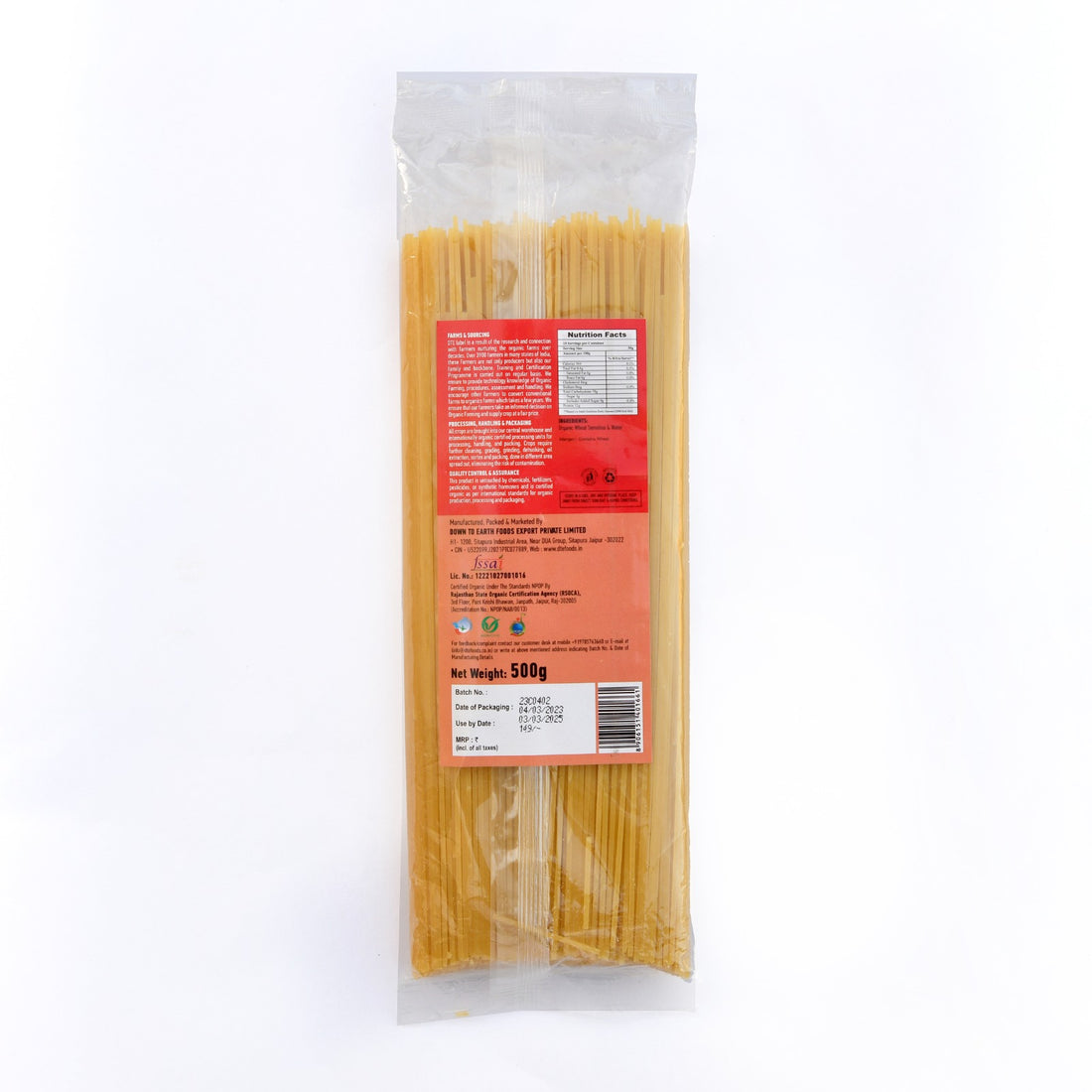 Pasta | Spaghetti (Wheat Suji Pasta) - Certified Organic – DTE – 500gm