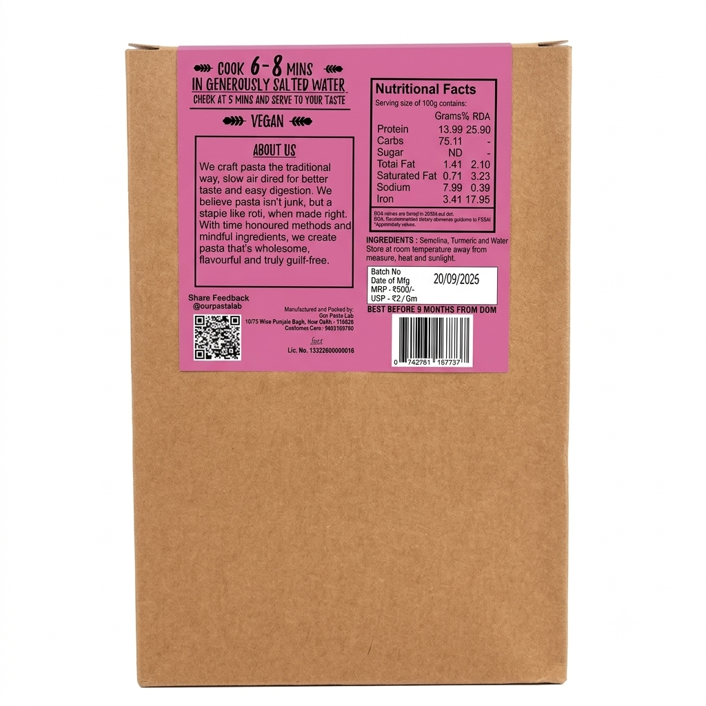 Pasta | Cavatappi - Vegan - 100 % Clean label, Slow Dried, Semolina- No Maida, No Preservatives-Our Pasta Lab - 250gm
