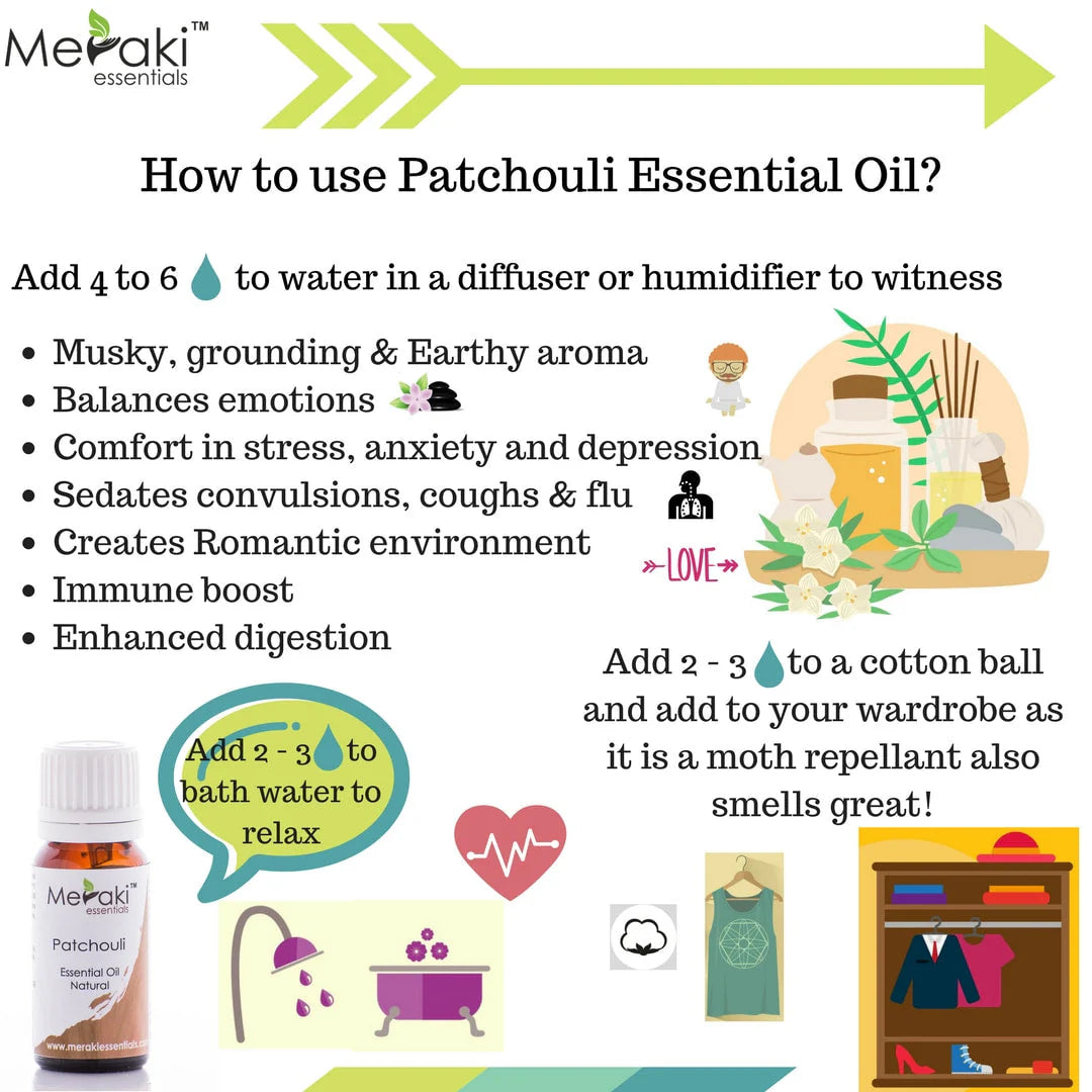 Patchouli Oil (Pogostemon Cablin) - Natural - Indian - Meraki Essentials - 10ml