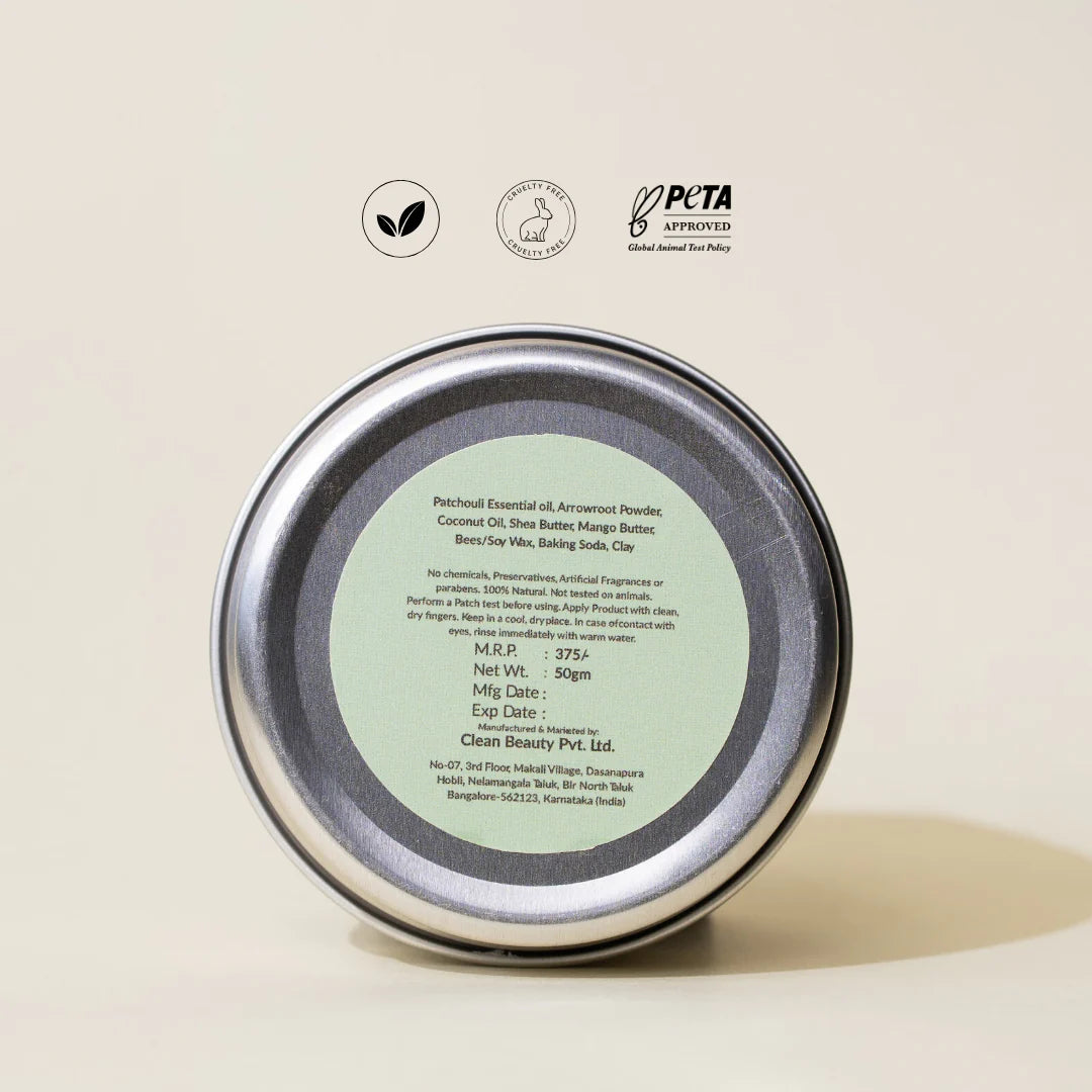 Deodorant | Patchouli Deodorant - Vegan, No Artificial Fragrances, Paraben Free & No Added Preservatives – The Bare Bar – 50gm