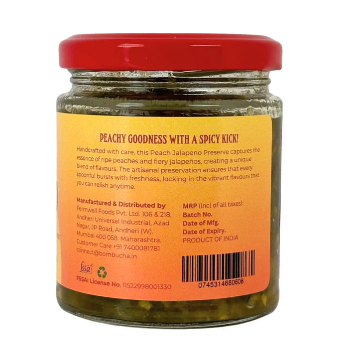 Preserve | Peach Jalepeno Preserve – Use It As A Topping For Burgers, Sandwiches, Or Tacos – Pure & Natural Flavour With No Added Preservatives – Bombucha – 200gm