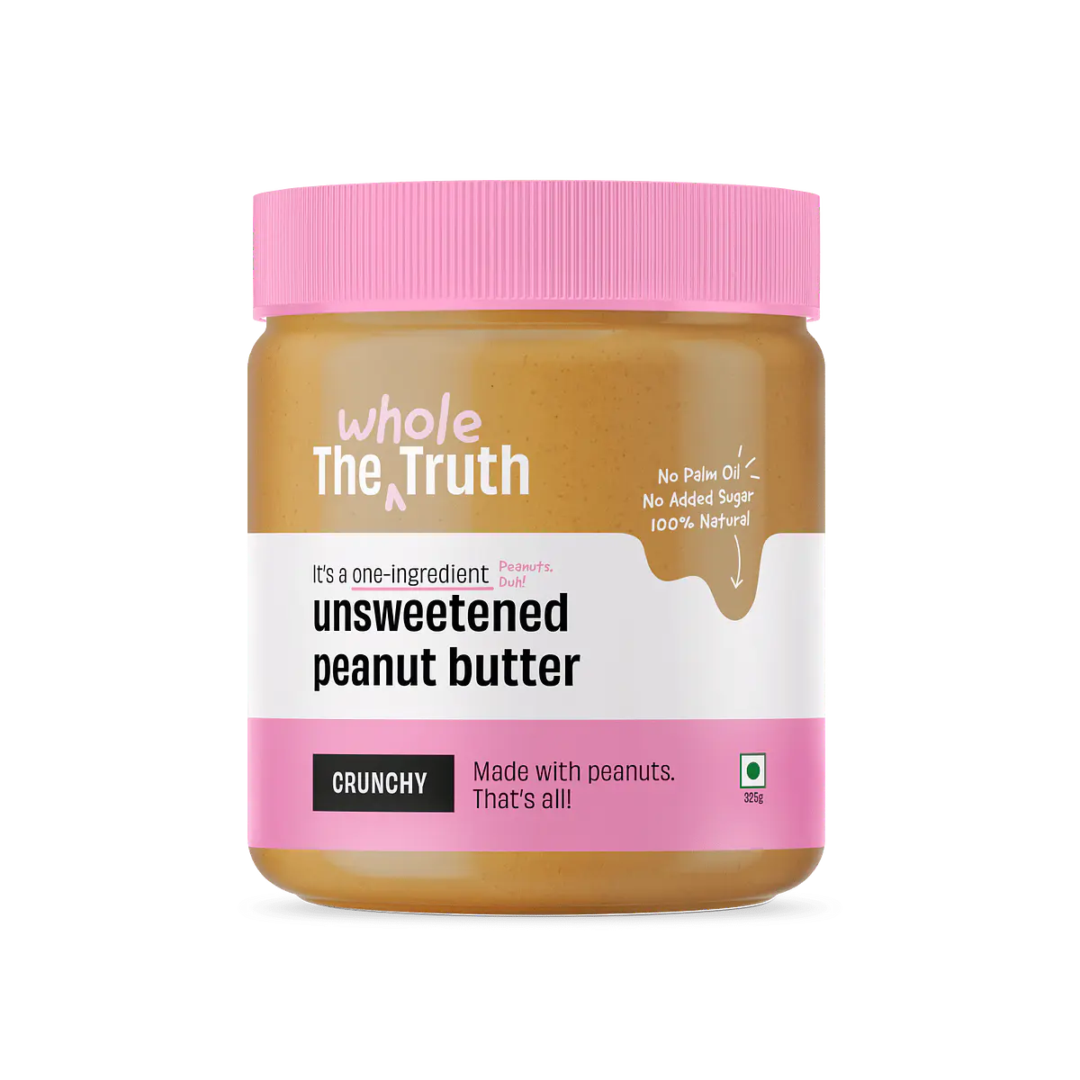 Peanut Butter | Unsweetened (Crunchy) - Natural - No Palm Oil & No Added Sugar - The Whole Truth - 325gm
