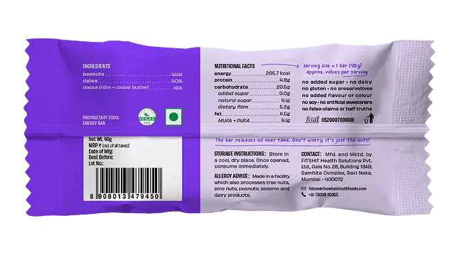 Peanut Choco Fudge Bar | (Made With Peanut, Dates & Cocoa) - Vegan, Gluten Free, Dairy Free & No Added Sugar - The Whole Truth – 40gm