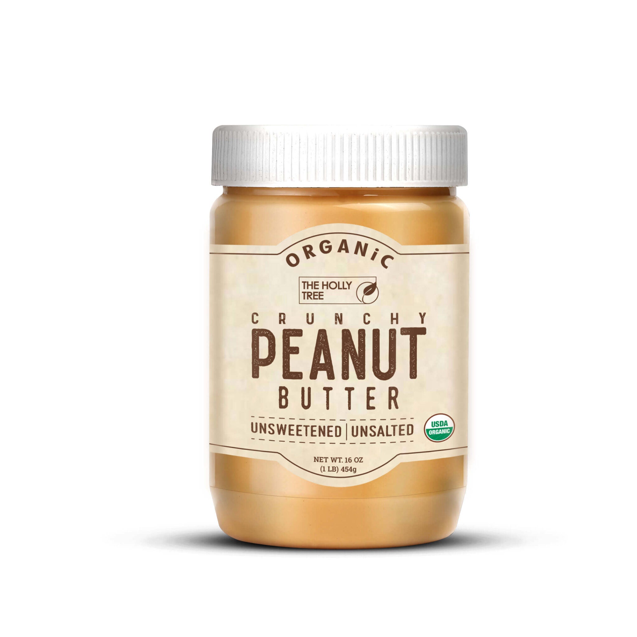 Peanut Butter | Crunchy Peanut Butter - Unsweetened, Unsalted - USDA Organic-Vegan - No Preservatives - The Holly Tree - 454gm