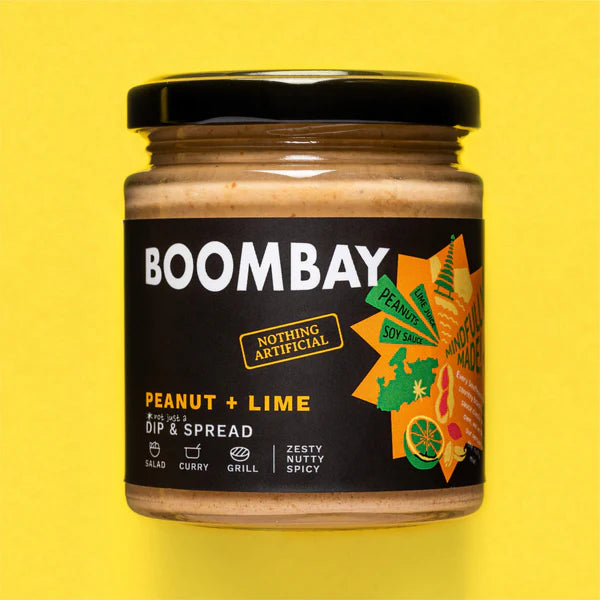 Peanut + Lime (Zest Nutty Spicy) - Dip And Spread - Salad, Grill, Curry - Natural - Indian - No Refined Sugar & No Bad Oil - Boombay - 190gm