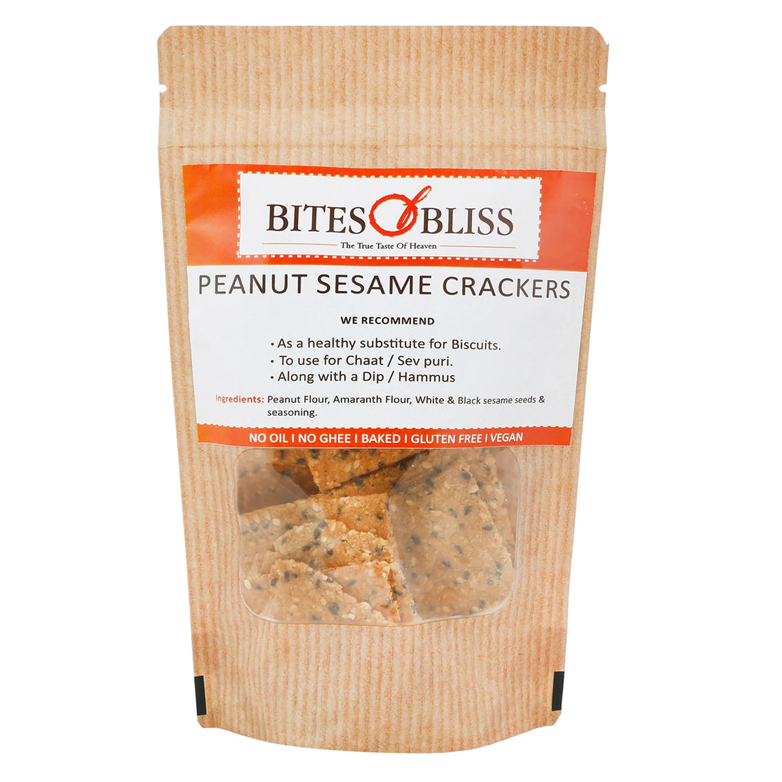 Peanut Sesame Cracker | Oven Baked - Vegan, Gluten Free, No Oil, No Ghee, Rich in Protein, No Added Preservatives, No Added Sugar & Diabetic Friendly - Bites Of Bliss - 115gm