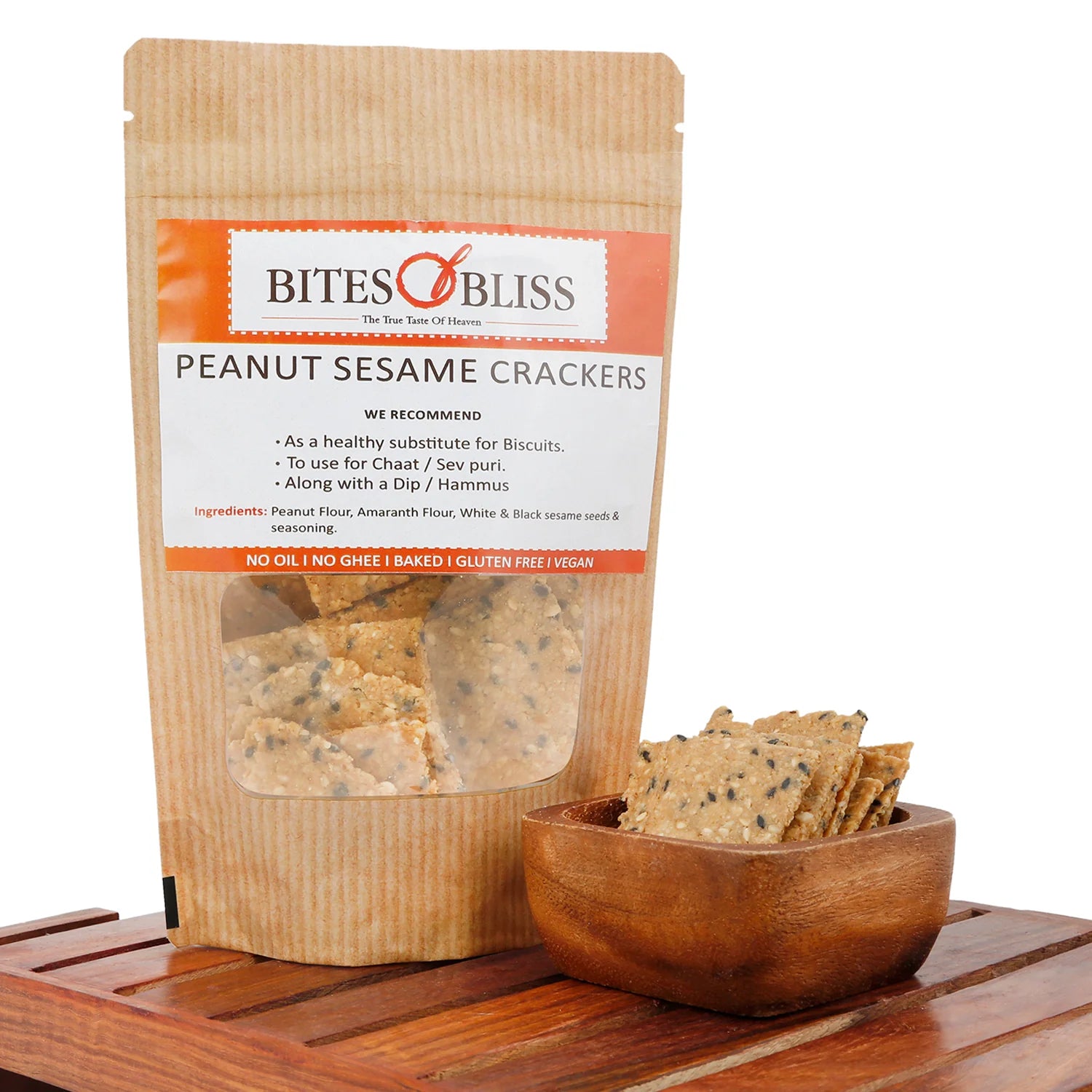 Peanut Sesame Cracker | Oven Baked - Vegan, Gluten Free, No Oil, No Ghee, Rich in Protein, No Added Preservatives, No Added Sugar & Diabetic Friendly - Bites Of Bliss - 115gm