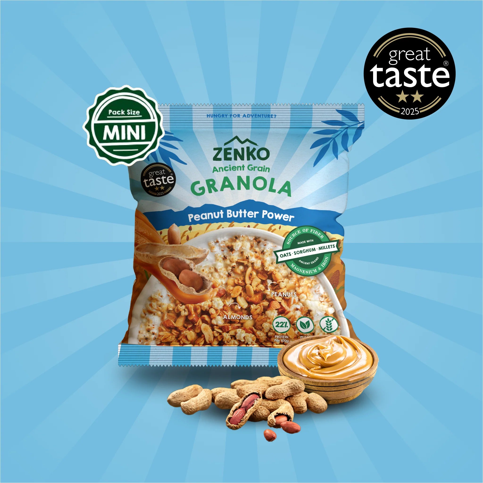 Granola | Peanut Butter Power - 22% Protein Per 100gm - Plant Based - Gluten Free, High In Fiber, Magnesium And Iron - Zenko - 300gm