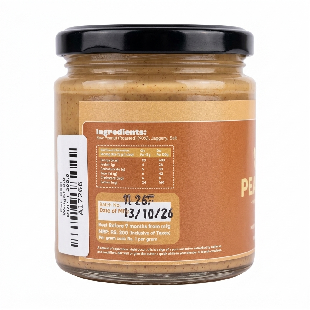 Peanut Butter (Jaggery ) - Vegan & Gluten Free - No Preservatives, No Palm Oil, No Artificial Flavour, Non GMO Peanuts - Nature&