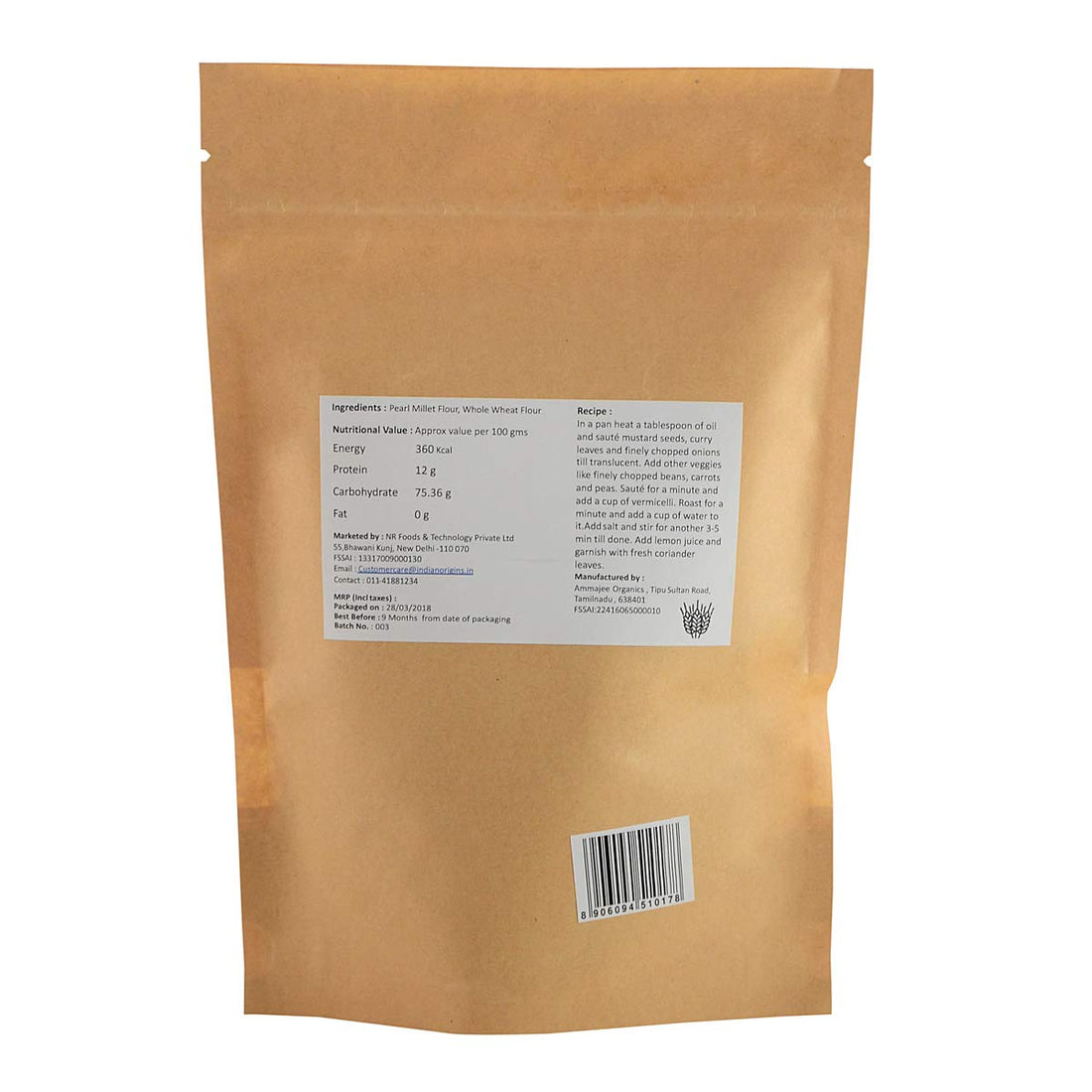 Pearl Millet Vermicelli | (Reduces Cholesterol & Aids Weight Loss) - No Maida - Indian Origins - 150gm