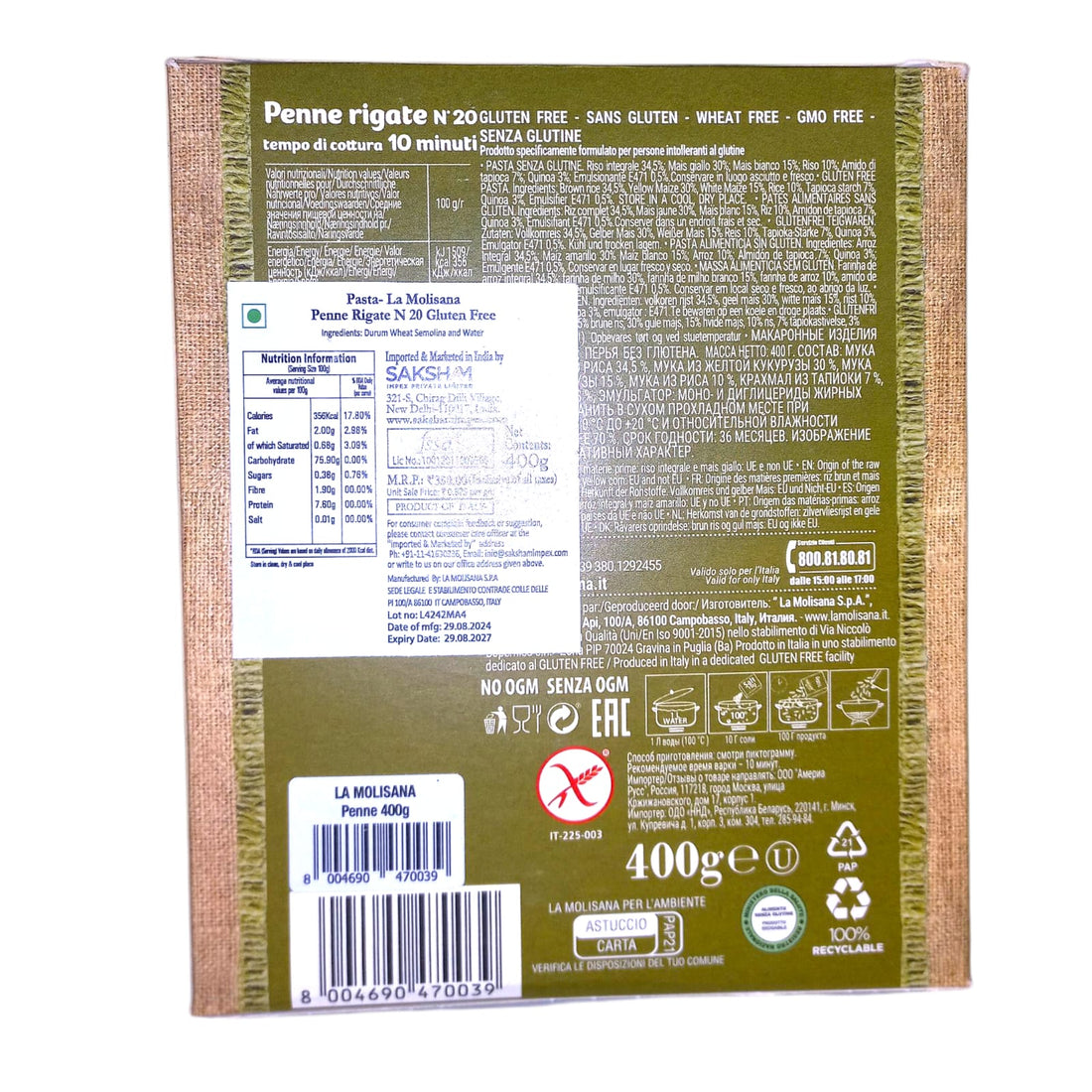 Pasta | Penne Rigate - Gluten Free - La Molisana - 400gm