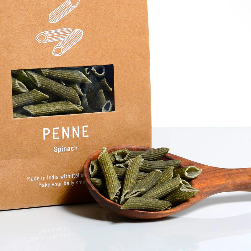 Pasta | Penne (Spinach) - Handcrafted - 100% Natural - Vegan, No Egg & No Added Preservatives - Gastronomica -  250gm