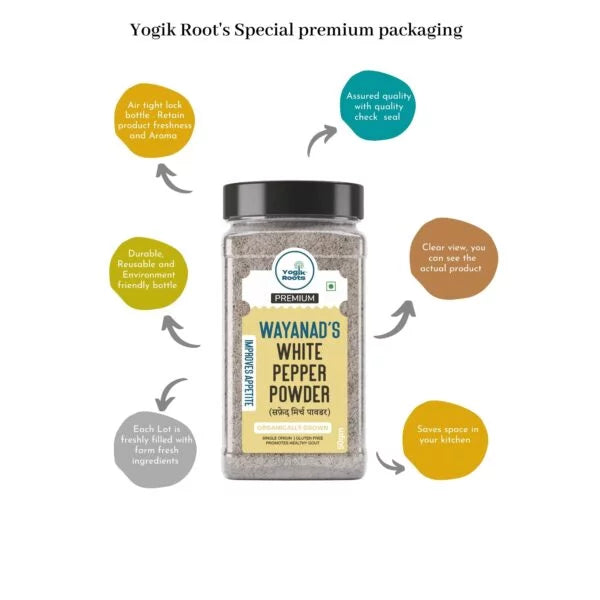 Pepper Powder | Wayanad’s (White) - Single Origin - Organically Grown - Improves Appetite - Gluten Free, No Added Preservatives & Non Gmo - Yogik Roots - 50gm