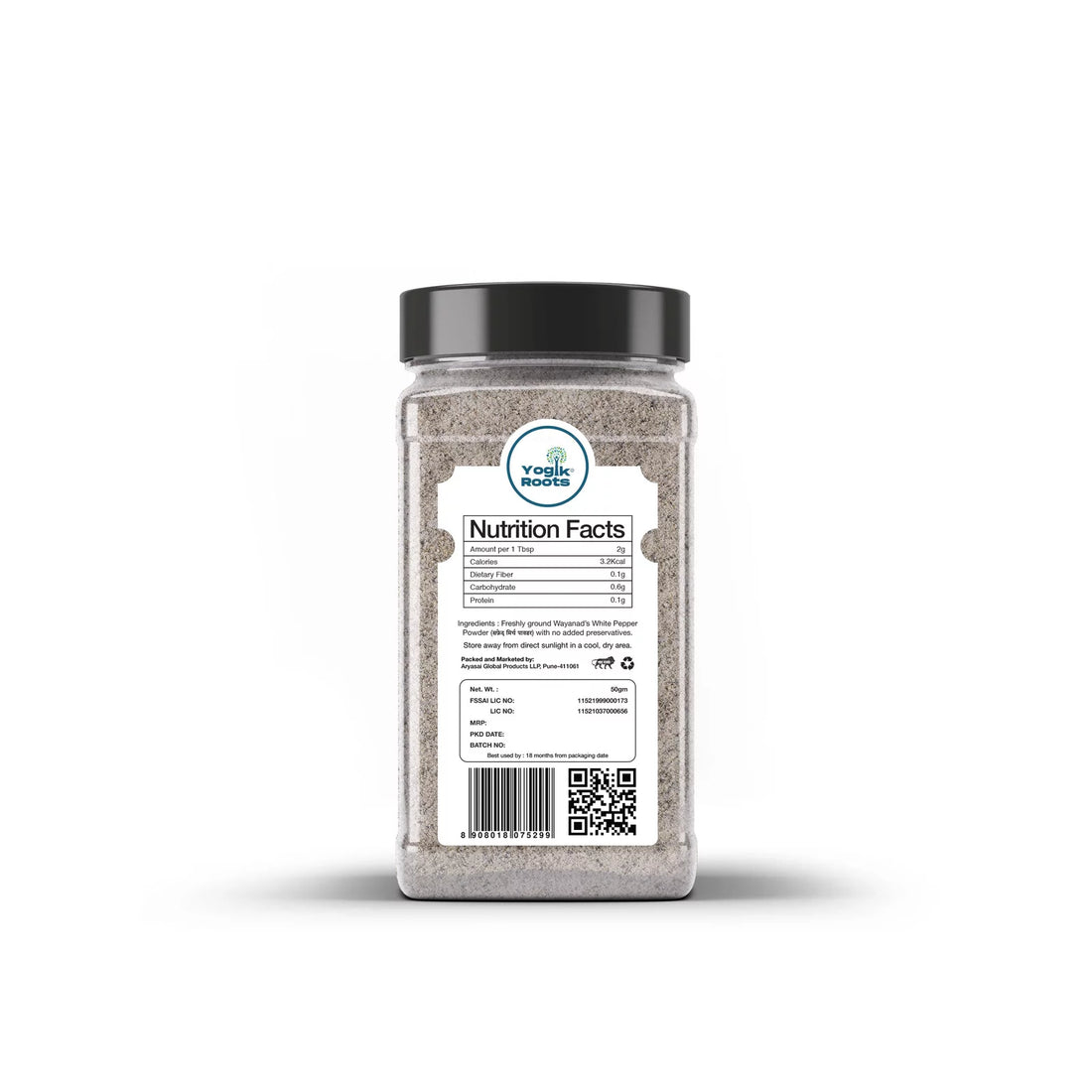 Pepper Powder | Wayanad’s (White) - Single Origin - Organically Grown - Improves Appetite - Gluten Free, No Added Preservatives & Non Gmo - Yogik Roots - 50gm