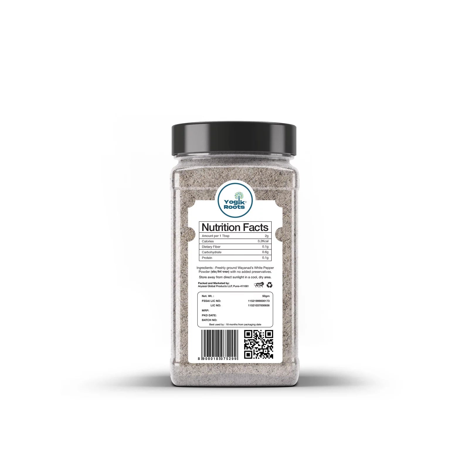 Pepper Powder | Wayanad’s (White) - Single Origin - Organically Grown - Improves Appetite - Gluten Free, No Added Preservatives & Non Gmo - Yogik Roots - 50gm