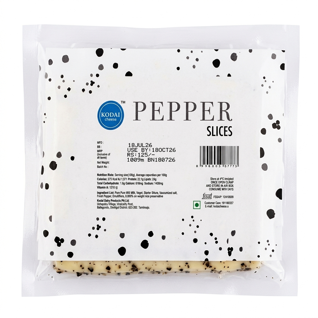 Cheese | Pepper Slices Cheese -100% Natural – Pasteurized - Kodai – 100gm