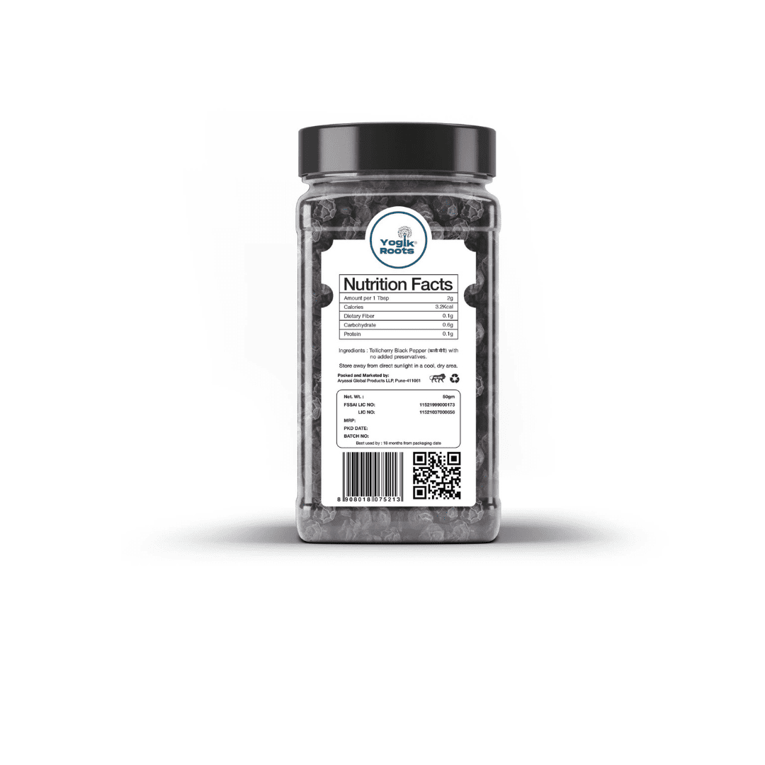 Pepper | Wayanad’s (Tellicherry) - Black – Extra Bold 5mm – Single Origin – Organically Grown – Gluten Free, Pungent Aroma & High In Antioxidant – Yogik Roots – 150gm