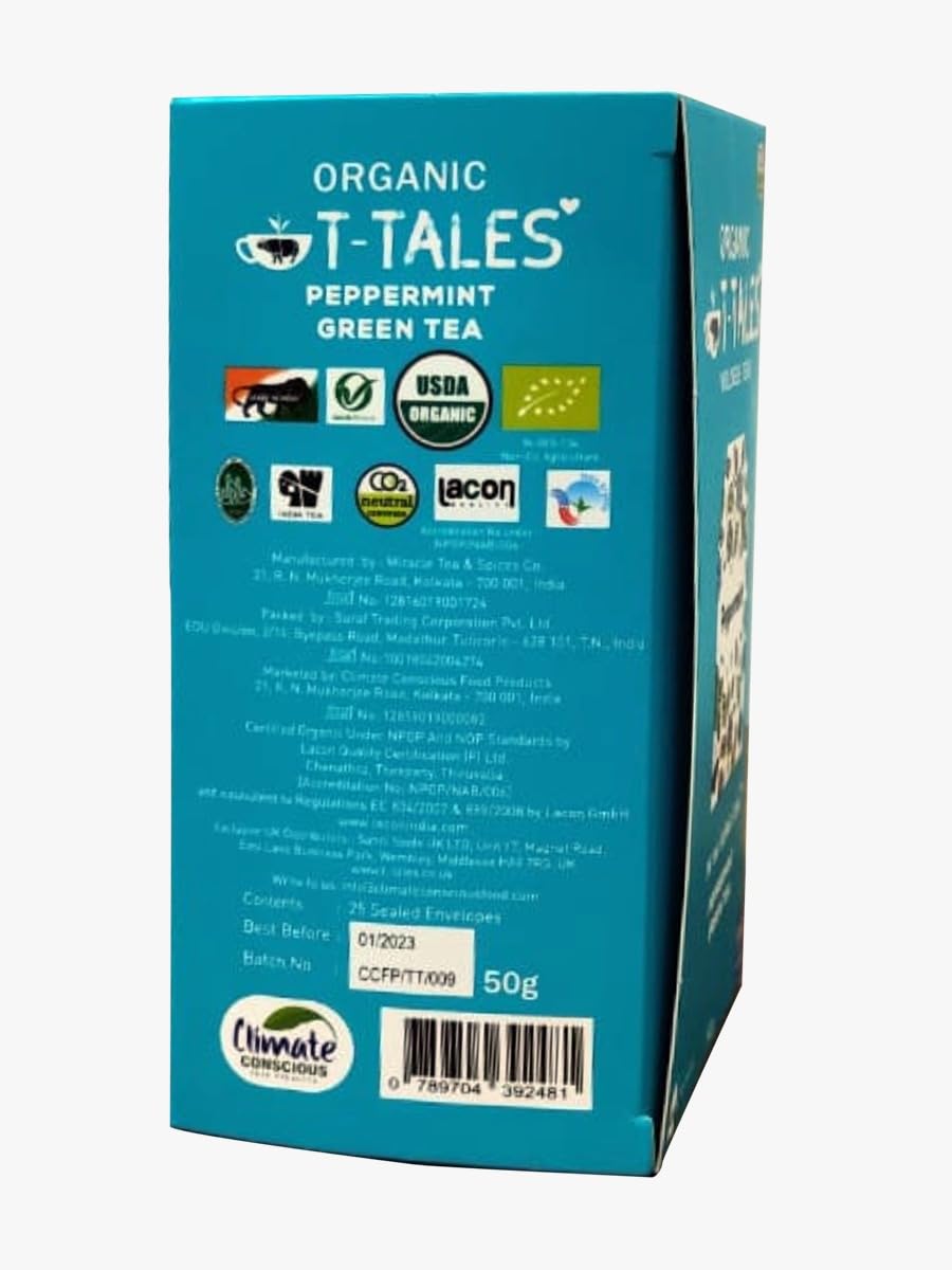 Green Tea | With Peppermint Moringa - Single Estate - Organic T-Tales - 25 Tea Bag