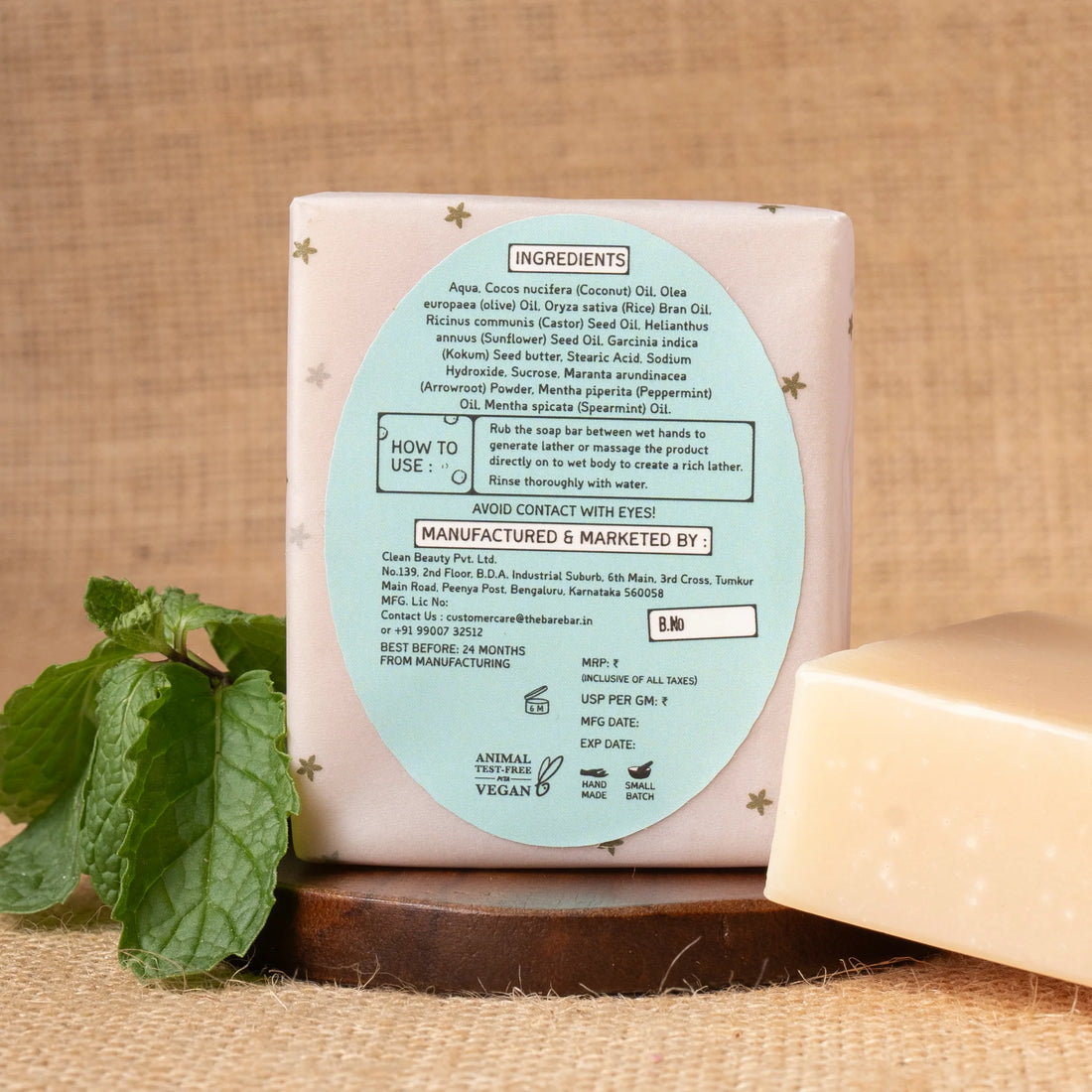 Soap | Peppermint Soap Bar - Olive Oil Based Formula - No Artificial Fragrances, Parabens Free & No Added Preservatives - The Bare Bar – 100gm