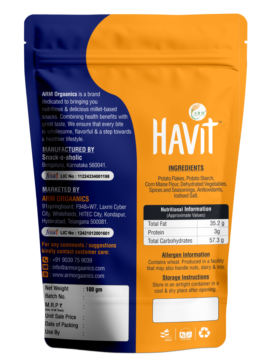 French Fries - Peri Peri French Fries - Baked- No Preservative , Zero Cholesterol & No Palm Oil- Arm Orgaanics-85gm