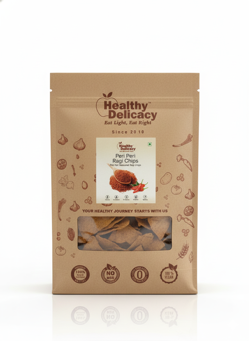 Ragi Chips - Peri Peri Ragi Chips -Gluten Free- Zero Cholesterol - No Trans Fat - No Preservative- High Energy -100% Healthy Delicacy-210gm