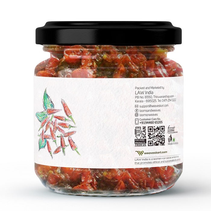 Pickle | Chilli (Bird’s Eye) - Traditional Recipe - Handmade - Organically Ingredients - Vegan, Gluten Free, Preservatives Free & Chemical Free - Loom And Weaves - 250gm