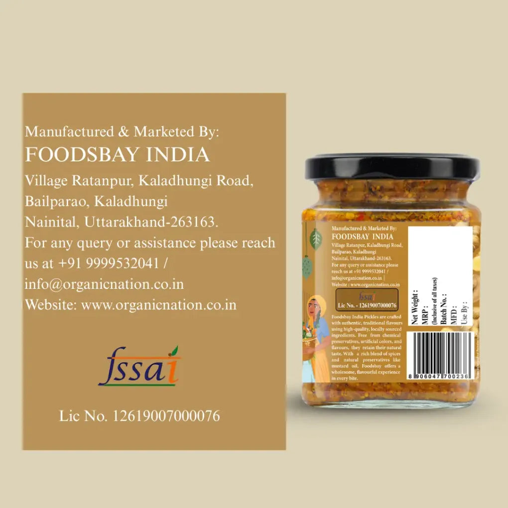 Pickle | Adrak Achari Fusion (Ginger Pickle) - 100% Homemade - No Added Chemical Preservatives & No Added Artificial Colours Or Flavours - Organic Nation - 250gm