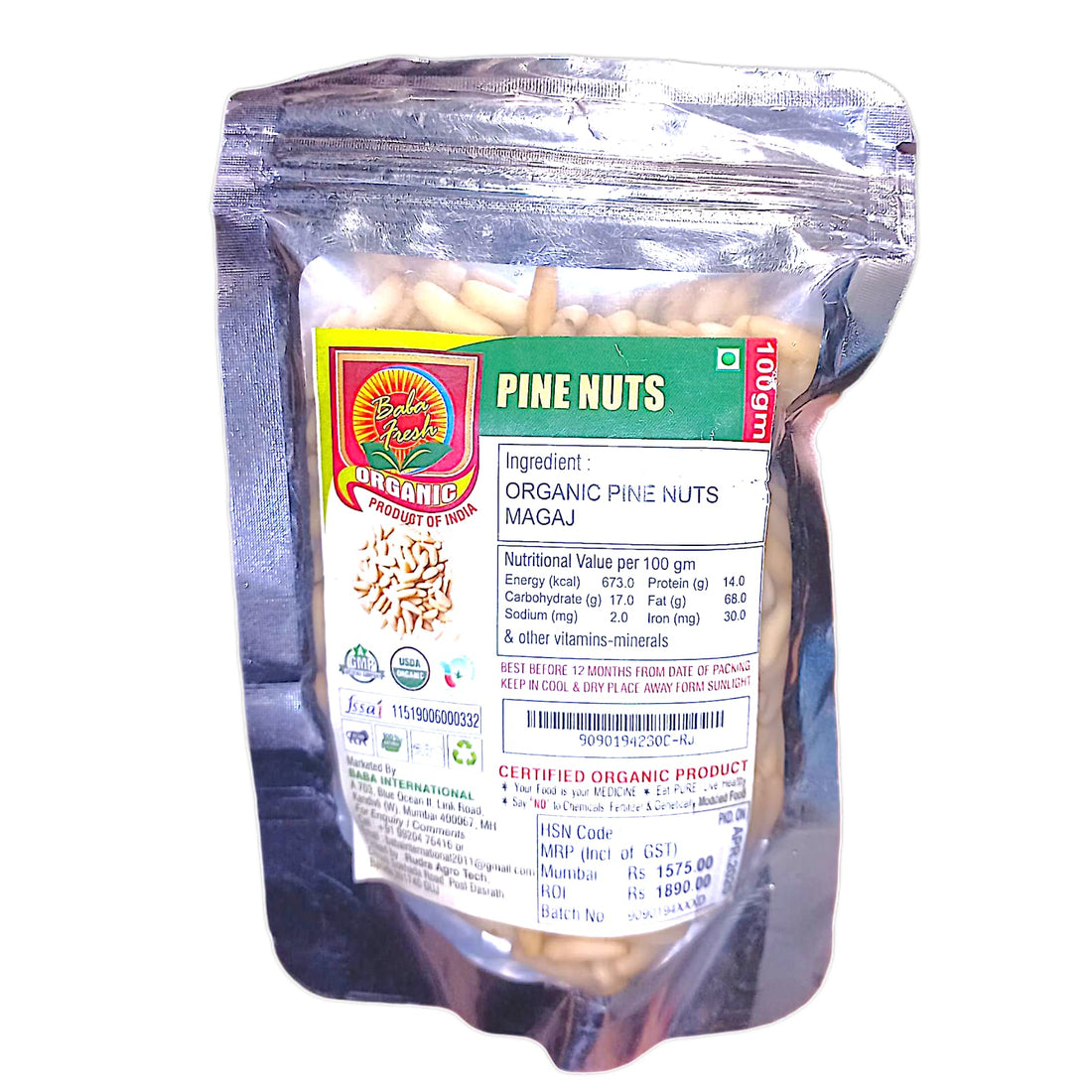 Pine Nuts | USDA Organic - Baba Fresh - 100gm