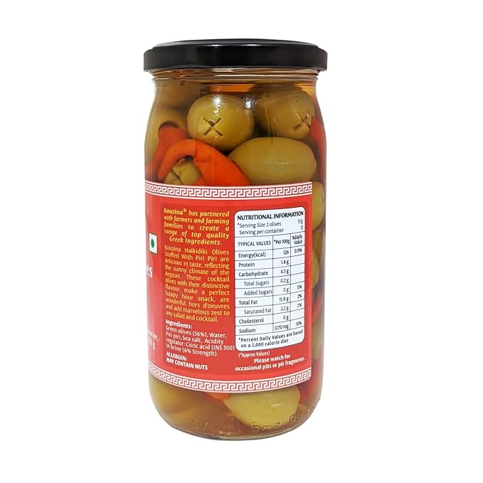 Olives | Halkidiki Olives (Stuffed With Piri Piri ) - No Preservatives-Kouzina - 355gm