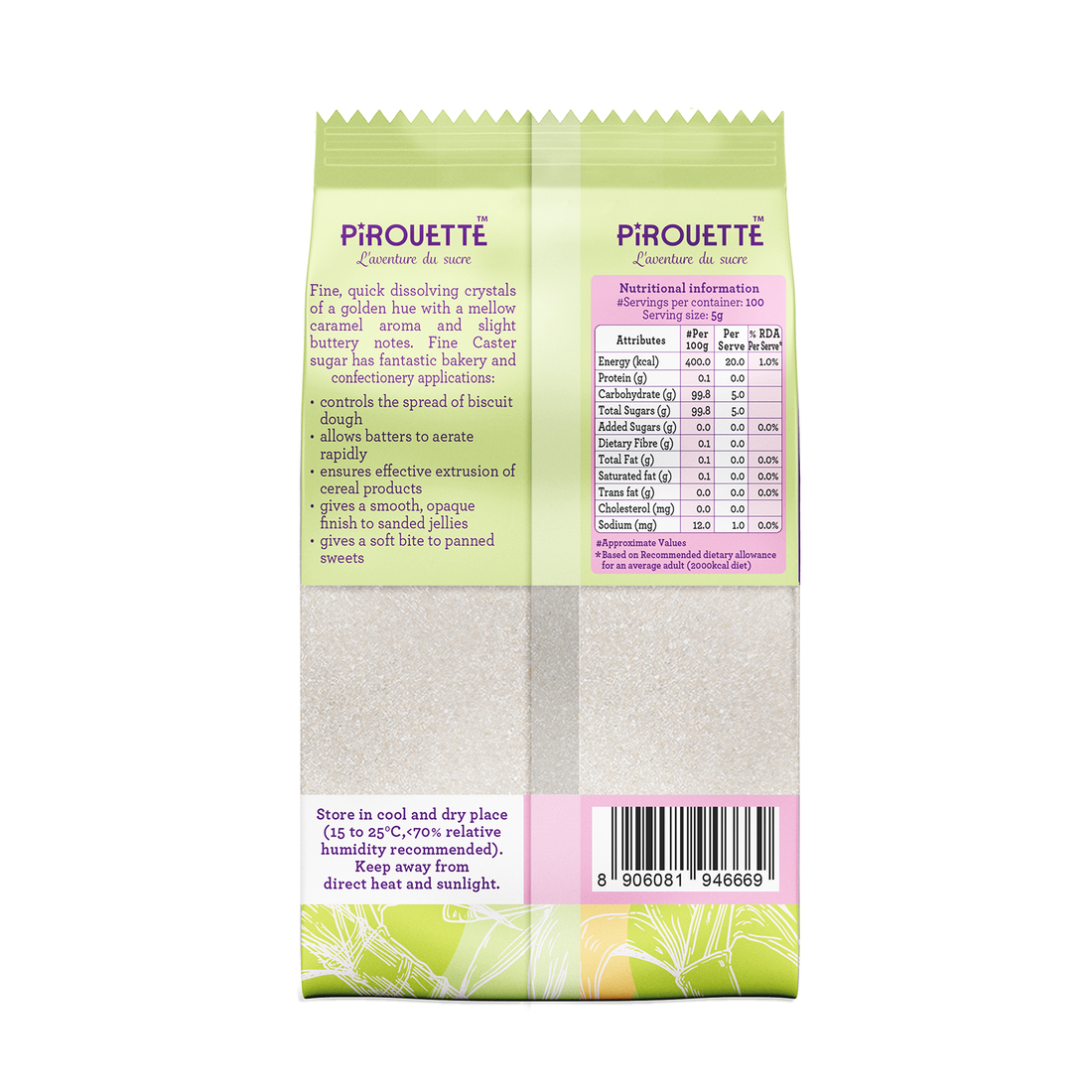 Sugar | Fine Caster Sugar - Truly Unrefined & Unbleached - Mauritius Sugar - For Icings, Frosting, Buttercreams, Cake Fillings And Meringues - No Added Colour, No Added Syrup & Non GMO - Pirouette - 500gm