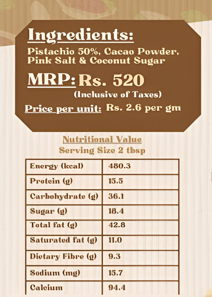 Spread | Pistachio Cacao Spread – Made With Organic Ingredients – Vegan, Gluten Free, Refined Sugar Free, No Flavour Enhancers, No Emulsifiers And Stabilisers Or No Artificial Ingredients – Nature’s Soul – 200gm