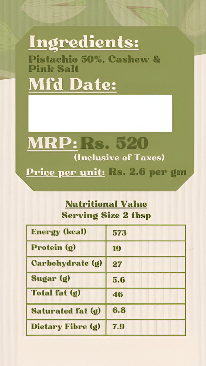 Pistachio Butter | Pistachio Butter (Creamy) – Made With Organic Ingredients – Vegan, Gluten Free, No Flavour Enhancers, No Emulsifiers And Stabilisers Or No Artificial Ingredients – Nature’s Soul – 200gm