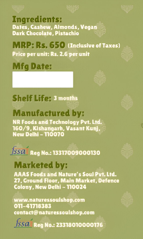 Ladoo | Pistachio Chocolate Ladoo – Organic Ingredients – Vegan, Gluten Free, No Flavour Enhancer, No Emulsifiers And Stabilisers & Refined Sugar Free – Nature’s Soul – 250gm