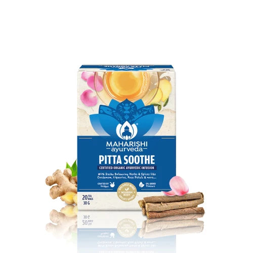 Tea | Pitta Soothe Tea (With Dosha Balancing Herbs & Spices Like Cardamom, Liquorice, Rose Petals & More) - Certified Organic Ayurvedic Infusion - No Added Flavours - Maharishi Ayurveda - 20 Tea Bags