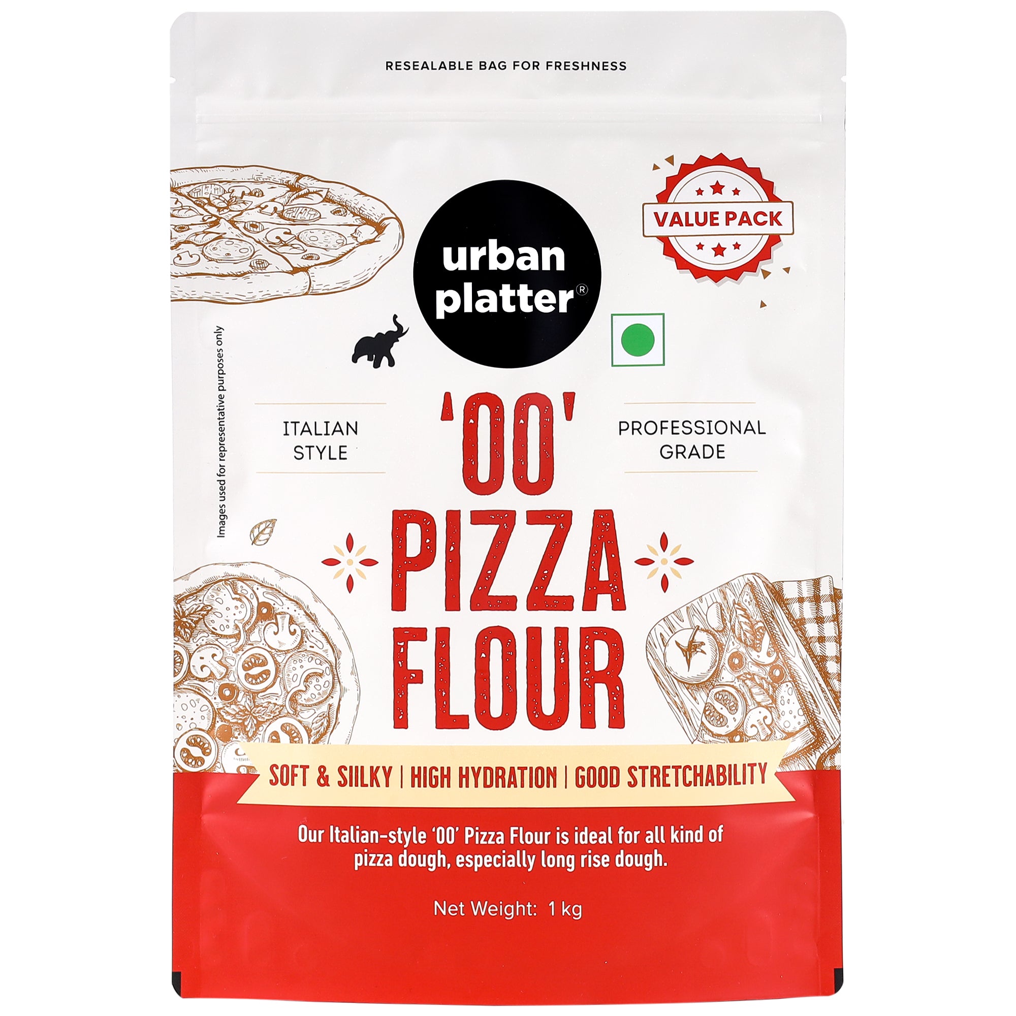 Pizza Flour | Italian Style Soft & Silky ’00’ Pizza Flour – Vegan - Urban Platter – 1000gm
