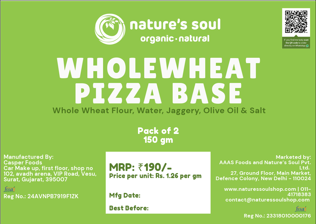 Pizza Base | Whole wheat Pizza Base - No Bread Improver, Emulsifiers, Stabiliser, No Preservatives & No Flavour Enhancer Or No Refined Sugar - Nature&