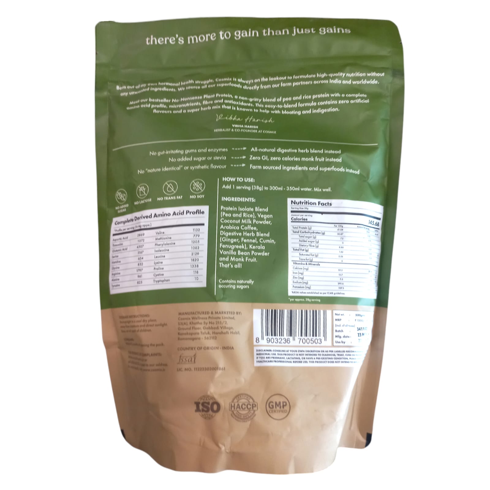 Protein Powder | Plant Protein – No Nonsense – (Malnad Arabica Coffee) – 24gm Protein Per Serving – Gut Friendly, Lactose Free, No Trans Fat, Soy Free, No Added Sugar, Stevia, Gums, Enzymes & No Added Artificial Flavours – Cosmix – 500gm