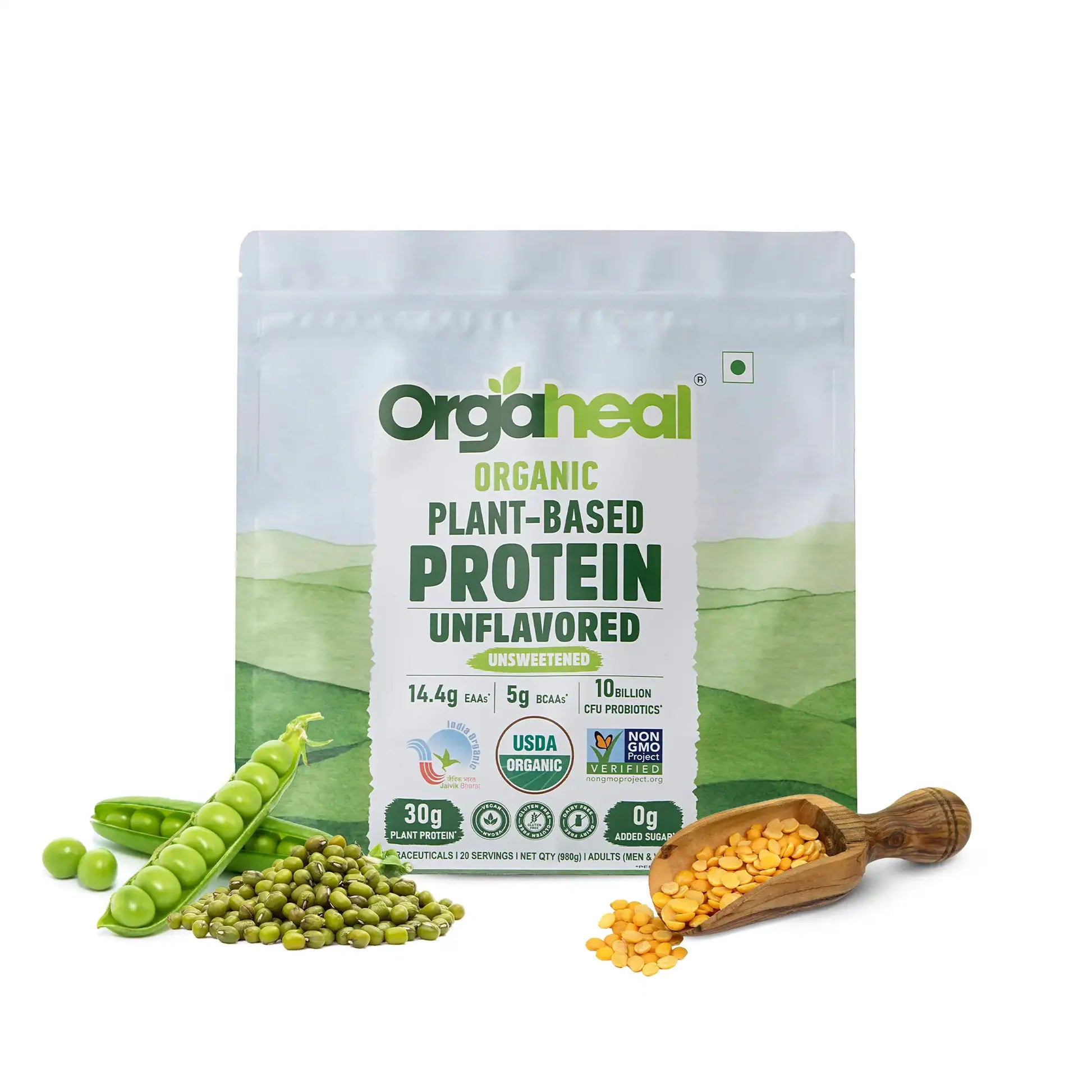 Protein Powder | Plant Based Protein Powder Unsweetened (Unflavored) - 30g Plant Protein - USDA Organic - Vegan, Gluten Free & Dairy Free - Orgaheal -980gm