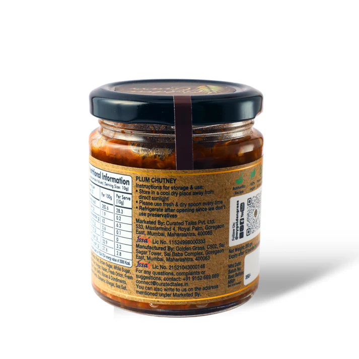 Chutney | Plum Chutney - 100% Natural – Vegan, No Added Colour & No Added Preservatives – Golden Grass – 200gm
