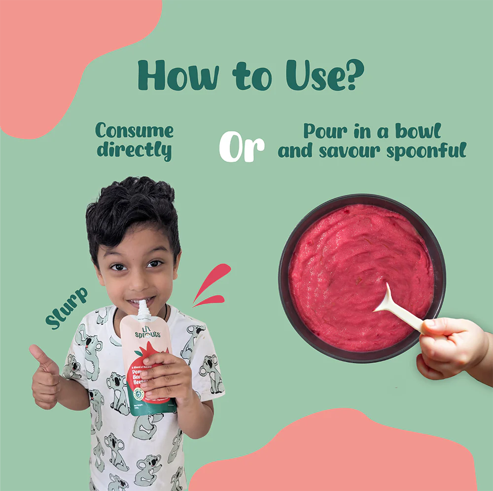 Puree | Pomegranate, Banana, And Beetroot Puree - Sweet Tangy Earthy Flavors - 100% Natural - Cold Pressed Ingredients - No Added Sugar, Salt, Flavours, Colours & No Artificial Ingredients - Lil Sprouts - 100gm