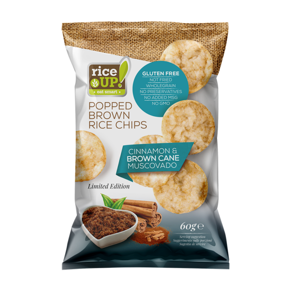 Chips |Popped Brown Rice Chips (Cinnamon & Brown Cane Muscovado) - Gluten Free, Not Fried & Whole Grain-No Preservatives & - Riceup - 60gm