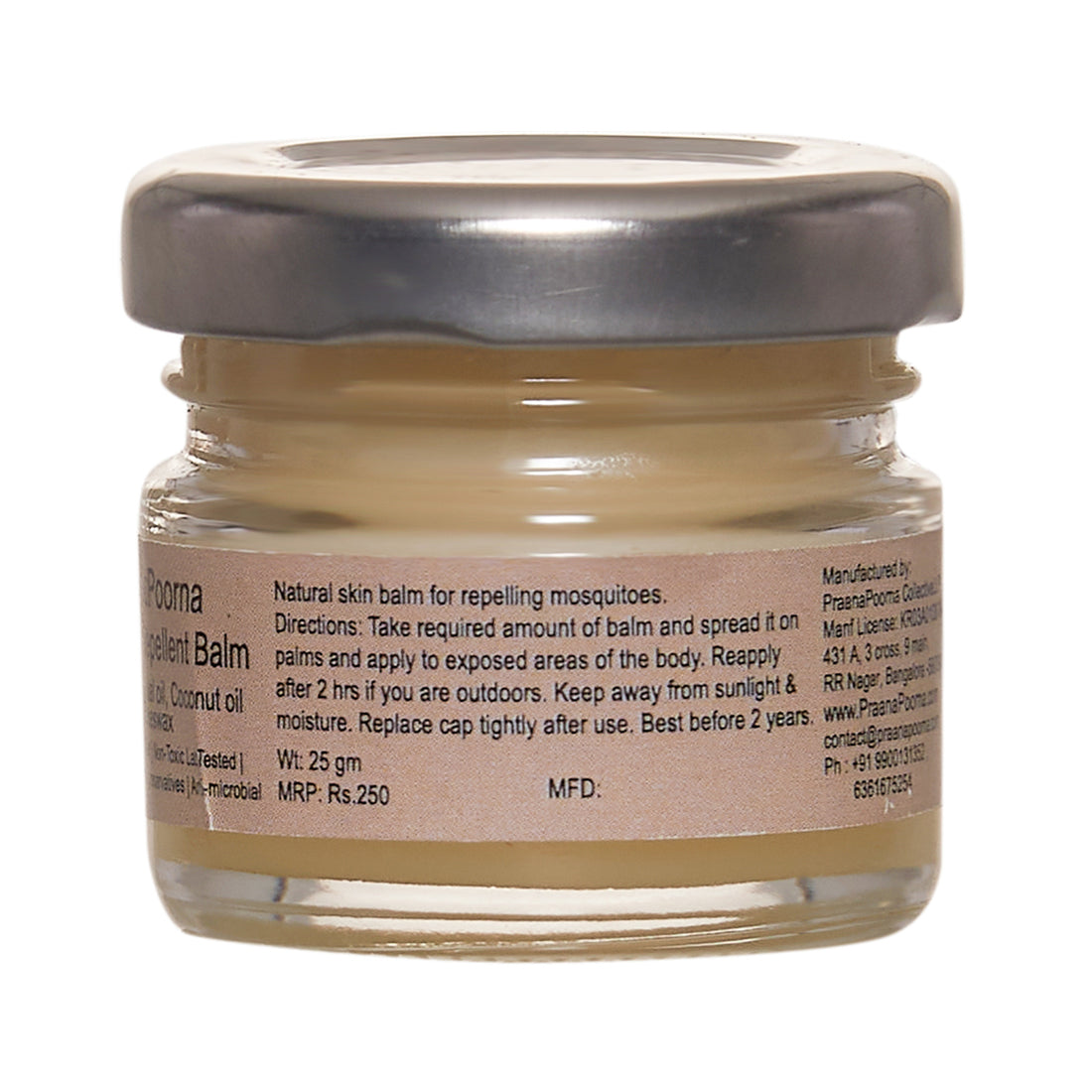 Mosquito Repellent | Mosquito Repellent Balm - 100% Natural Certified - No Added Chemical, Deet Free & SLS Free - Praanapoorna - 25gm
